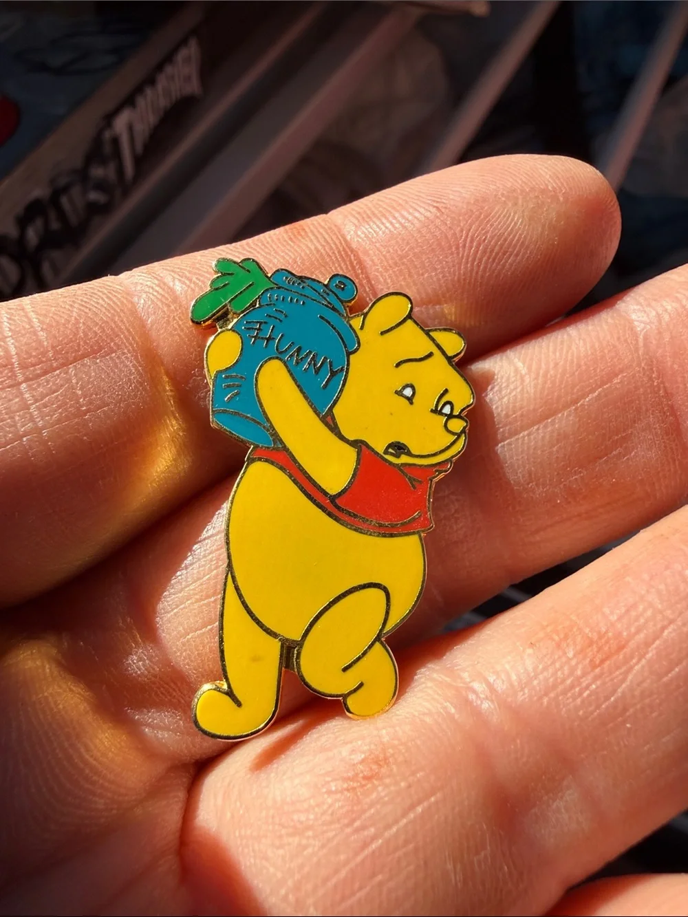 Vintage Winnie the Pooh 'Hunny' Enamel Pin - Yellow & Red